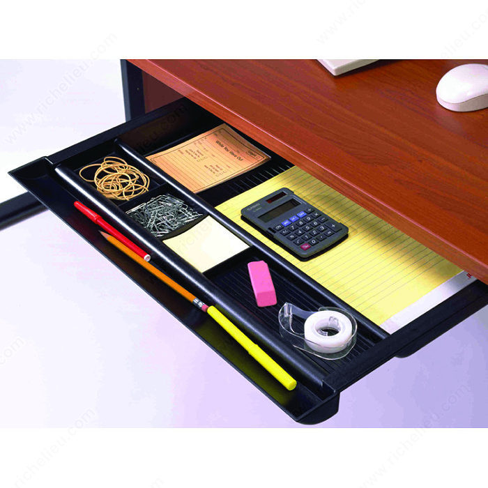 Rok Hardware Pull Out Undermount Pencil Drawer with 5 Compartments and  Matching Black Ball Bearing Slides, Under Desk Pencil Drawer Organizer with  Height Adjustable Bracket