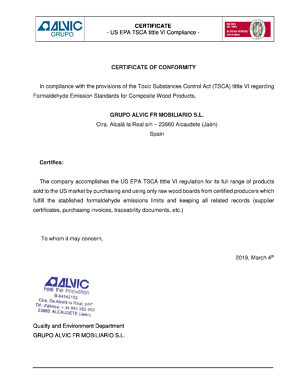 Certificación TSCA Título VI conforme a la EPA