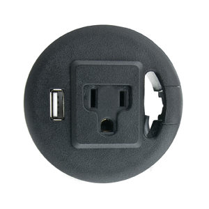 Passe-câble rond doté d'un port USB de recharge et d'une prise électrique