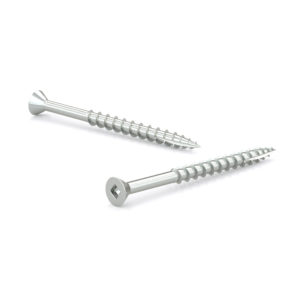 Zinc-Plated Wood Screw, Flat Head With Nibs, Square Drive, Coarse Thread, Type 17 Point
