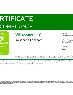 Certificat Or Greenguard pour stratifiés