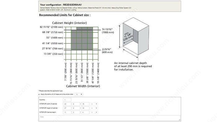 Add your quantity and dimensions for one or more tambour doors.