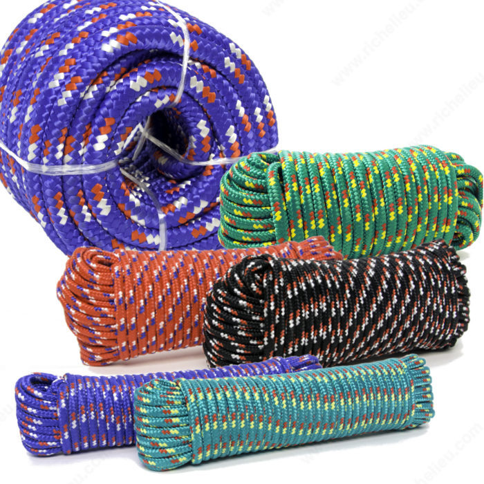 Polypropylene Diamond Braid Rope - Blue/Black/White/Red - 1/4 x 100