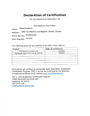 Déclaration de certification