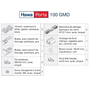 Low Profile Hardware Set for Glass - Hawa Porta 100 GMD