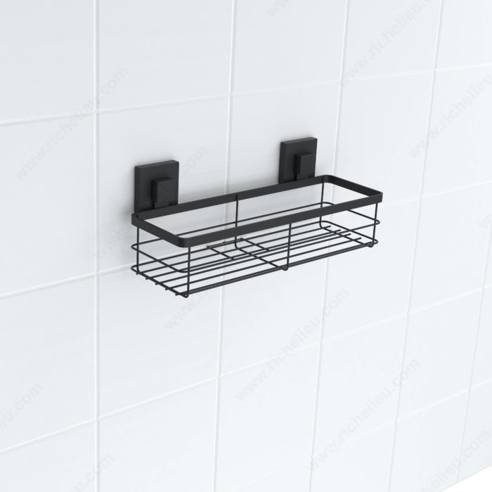 Suction Cup Rectangular Shower Caddies and Suction Cup Shower Hooks Set  (Matte Black)