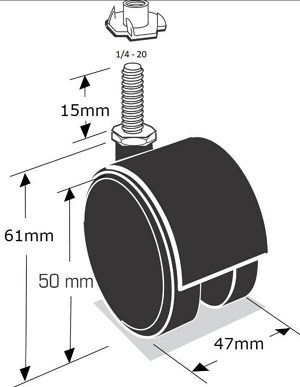 Dual-Wheel Furniture Caster - With Threaded Stem