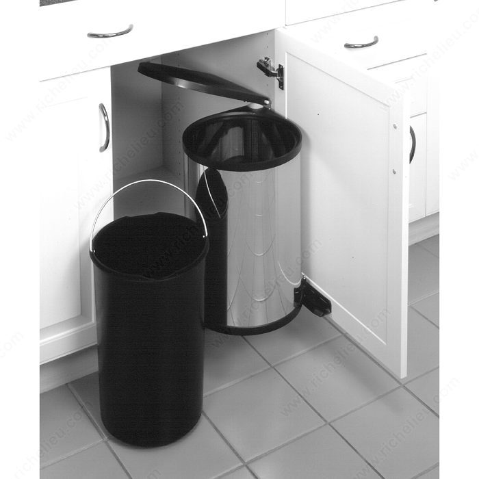 Rev-A-Shelf R8-010314 Liter Pivot-Out Waste Container, Stainless Steel/Black, 15 L