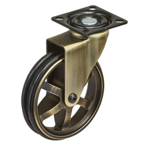 Aluminum Single Wheel Vintage Caster - Rustic Brass