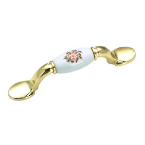 Traditional Metal and Ceramic Pull with Floral Pattern - 3802