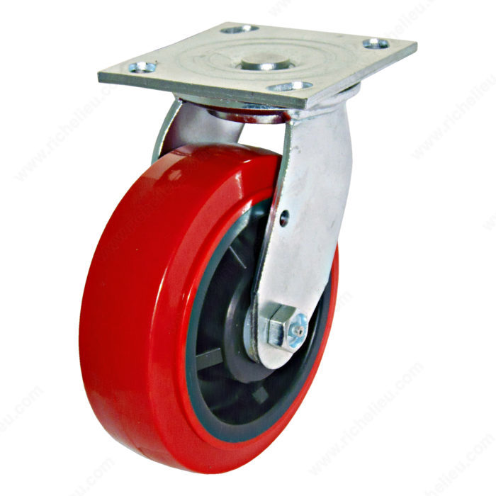 Ruedas giratorias industriales de placa resistente, ruedas giratorias rojas  de poliuretano para muebles, núcleo de rueda de poliolefina, rodamiento