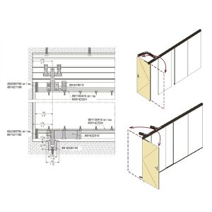 Sistema deslizante HAWA Variotec 150/H con componentes para puerta pivotante