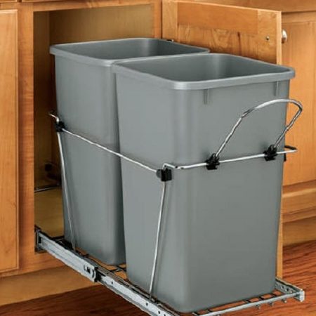 Double Pull-Out Waste Containers - Metallic Silver