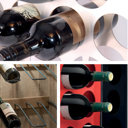 Richelieu's wall-mounted wine rack does more than store wine. It saves space at the same time.